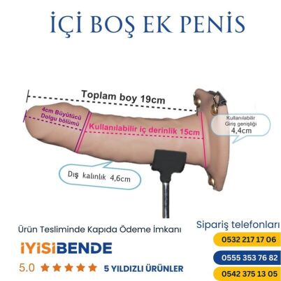 19 Cm İçi Boş Belden Bağlamalı Takma Penis 